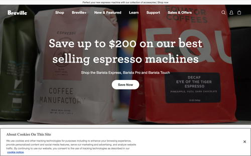 Breville website screenshot