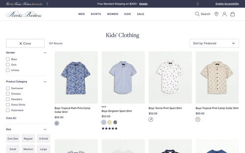 Brooks Brothers website screenshot