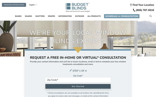 Budget Blinds website screenshot