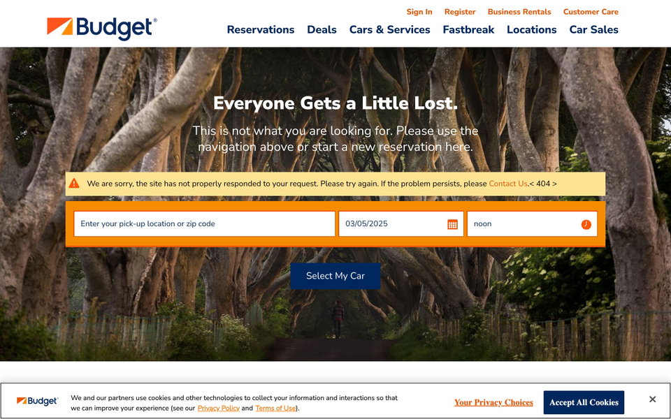 Budget Car Rental website