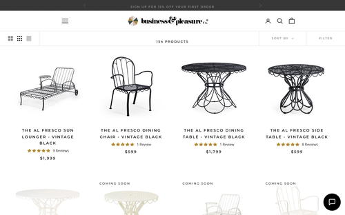 Business & Pleasure Co website screenshot