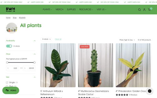 BWH Plant Co. website screenshot