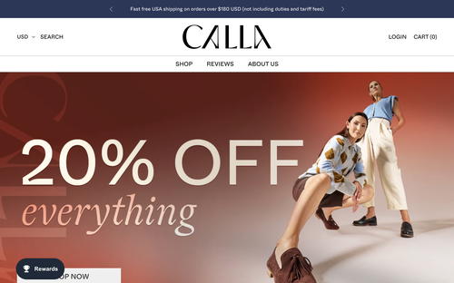 Calla Shoes website screenshot