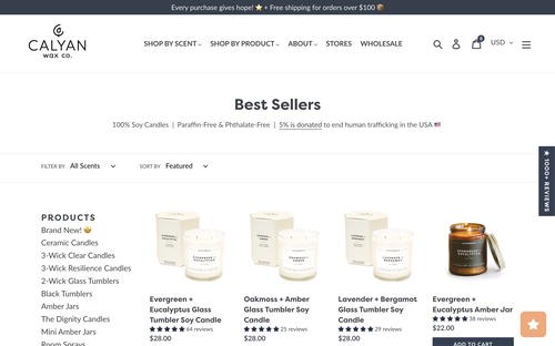Calyan Wax Co. website screenshot