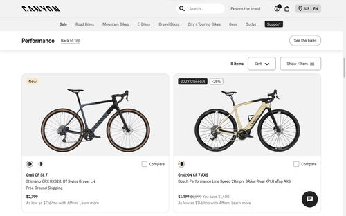 Canyon Bicycles website screenshot