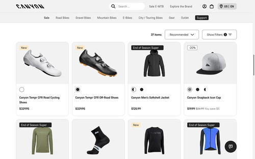 Canyon Bicycles website screenshot