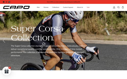 Capo Cycling Apparel website screenshot