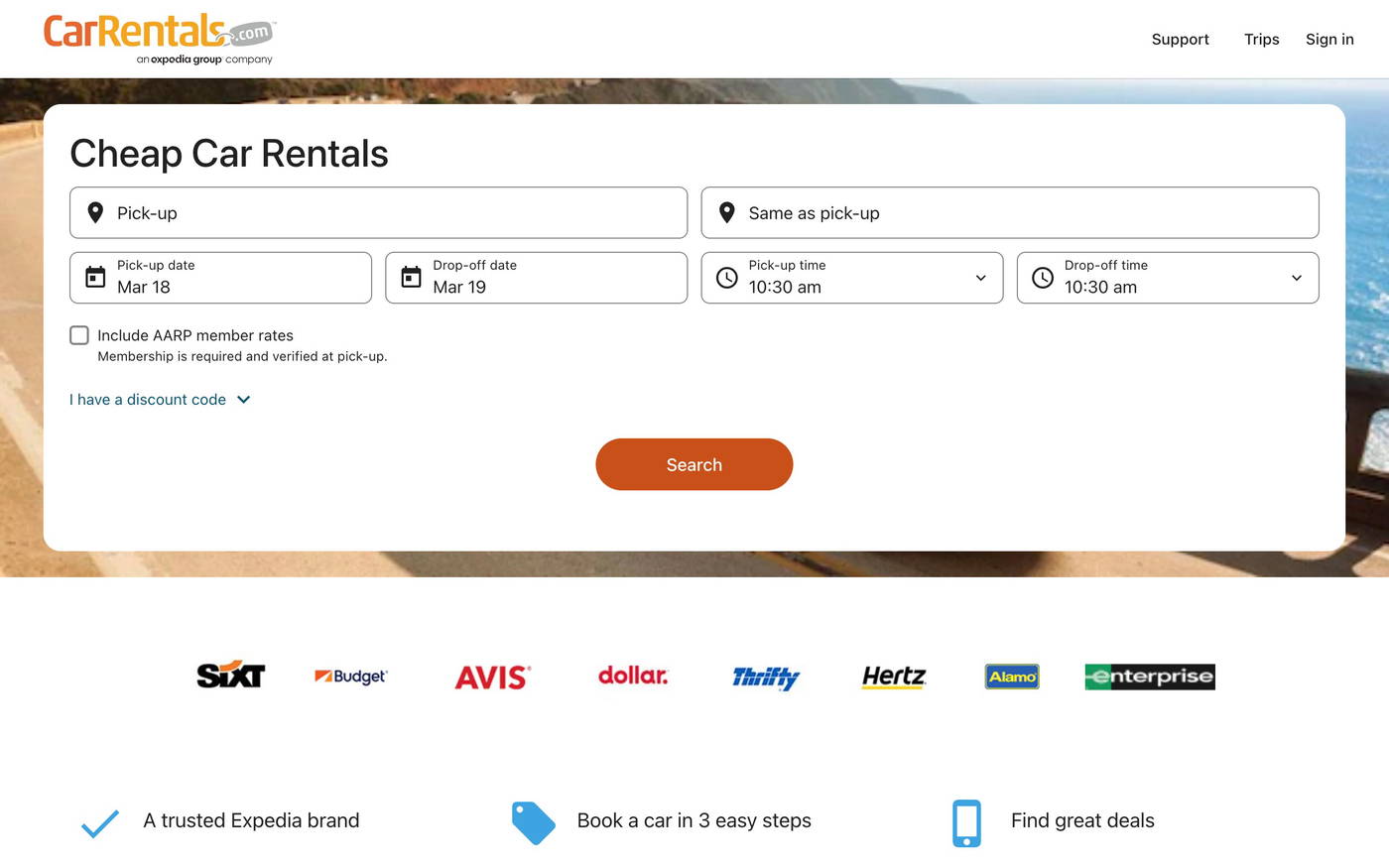 CarRentals.com screenshot