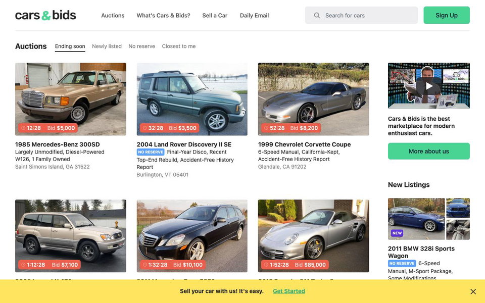 Cars And Bids website