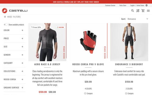 Castelli Cycling website screenshot