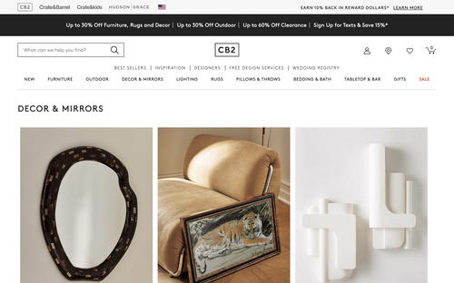 CB2 website screenshot