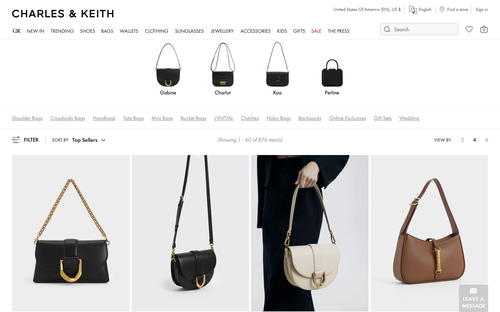 Charles & Keith website screenshot