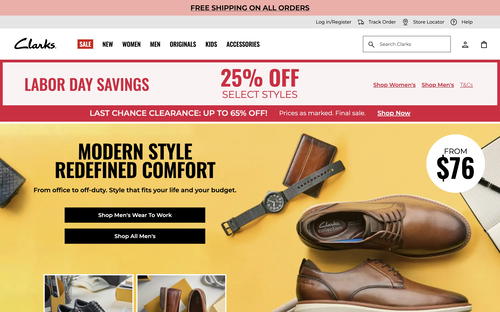 Clarks website screenshot
