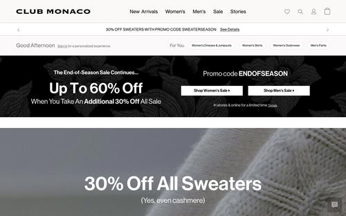Club Monaco website screenshot