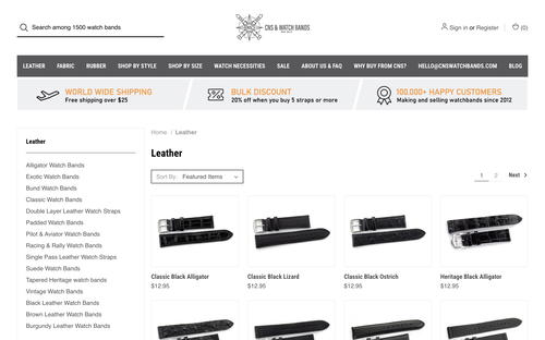 CNS Watch Bands website screenshot