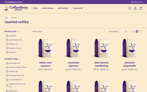 Coffee Bean Direct website screenshot