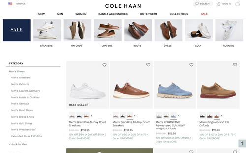 Cole Haan website screenshot