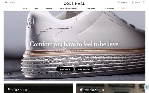 Cole Haan website screenshot