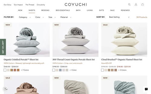 Coyuchi website screenshot