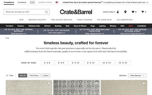 Crate and Barrel website screenshot