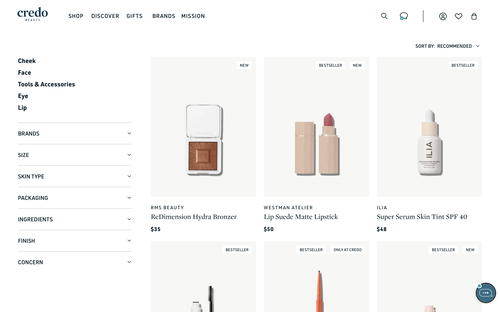 Credo Beauty website screenshot