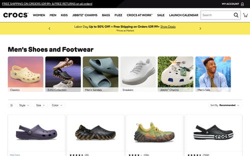 Crocs website screenshot