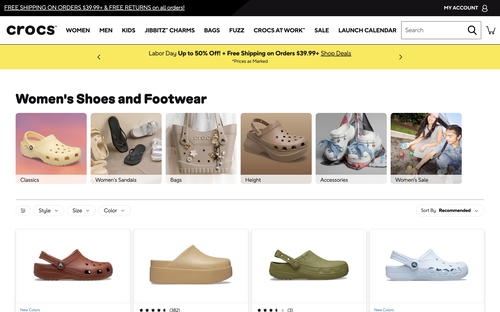 Crocs website screenshot
