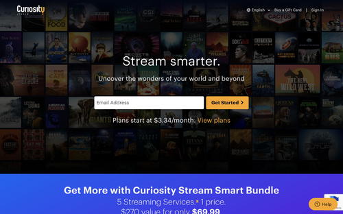 Curiosity Stream website screenshot
