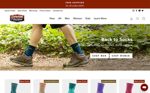 Darn Tough website screenshot
