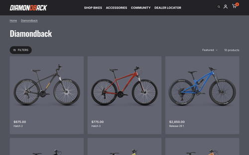 Diamondback Bikes website screenshot