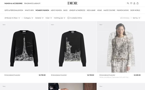 Dior website screenshot