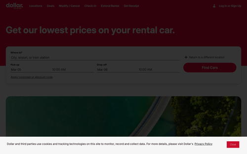 Dollar Rent A Car website screenshot