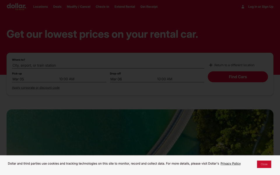 Dollar Rent A Car website