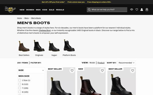 Dr. Martens website screenshot