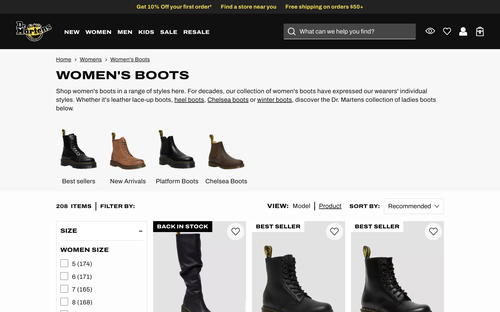Dr. Martens website screenshot