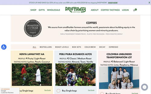 Driftaway Coffee website screenshot