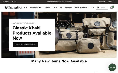 Duluth Pack website screenshot