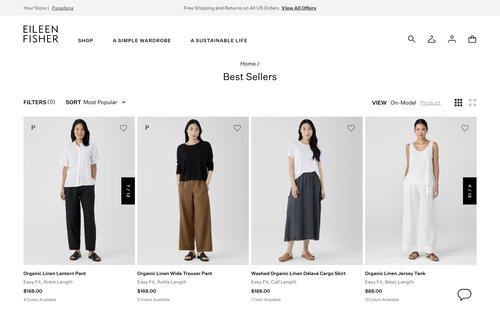 EILEEN FISHER website screenshot