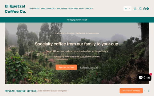 El Quetzal Coffee Co. website screenshot