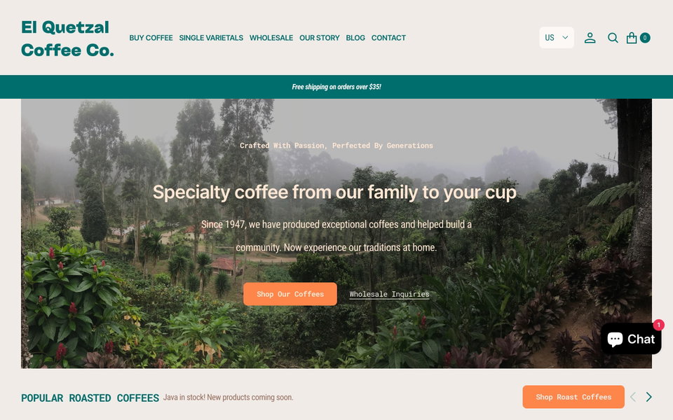 El Quetzal Coffee Co. website