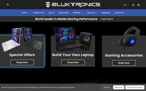 Eluktronics website screenshot