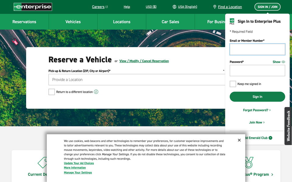 Enterprise Rent-A-Car website