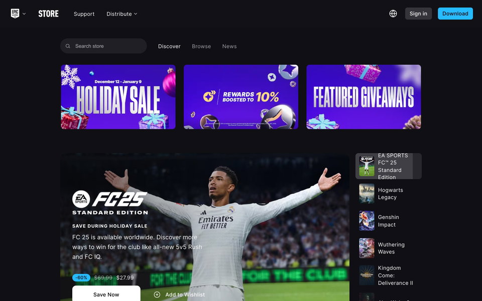 Epic Games website