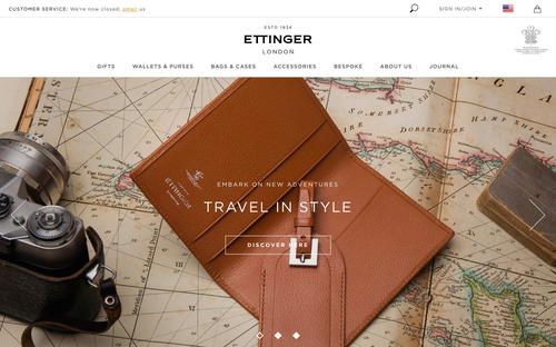 Ettinger website screenshot