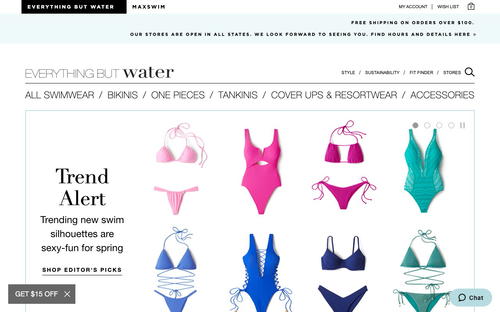 Everything But Water website screenshot