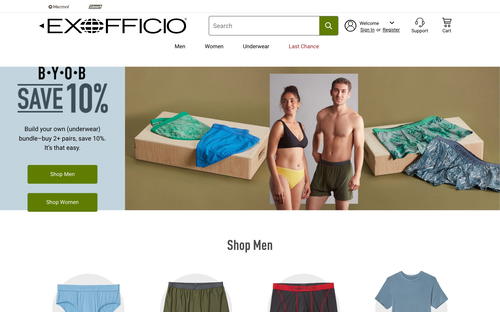 ExOfficio website screenshot