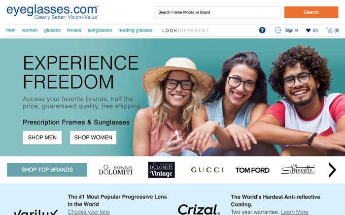 Eyeglasses.com screenshot