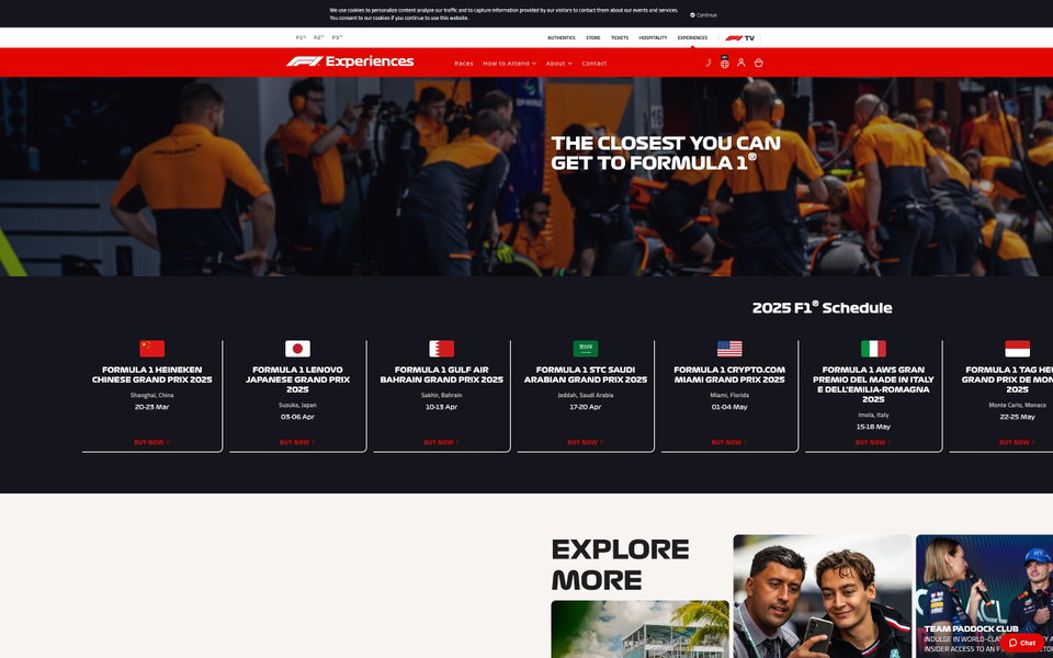 F1 Experiences website