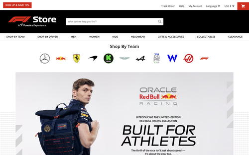 F1 Store website screenshot