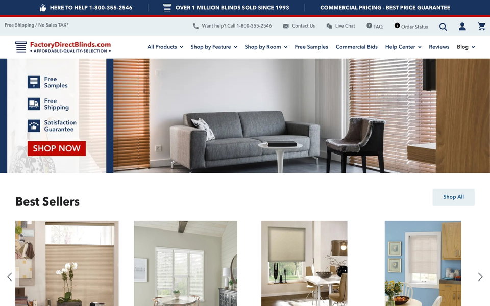 Factory Direct Blinds website